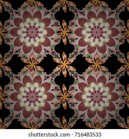 Hand drawn. Flowers on black, neutral and red colors. Seamless pattern with flowers. Watercolor illustration.