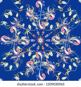 Hand drawn. Flowers on blue, neutral and white colors. Watercolor illustration. Seamless pattern with flowers.