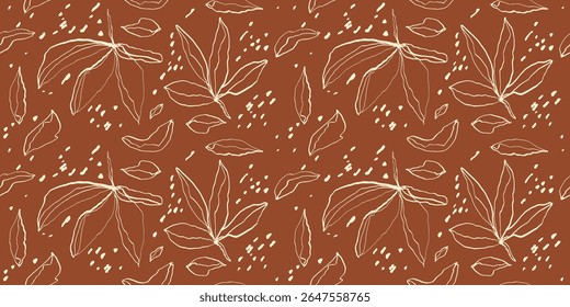 Hand drawn flowers on Brown backgrounds, seamless patterns with floral for fabric, textiles, clothing, wrapping paper, cover, banner, interior decor.