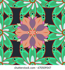 Hand drawn. Flowers on colored background. Seamless pattern with flowers. Watercolor illustration.