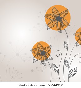 Hand drawn flowers on grey background