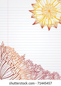 Hand drawn flowers on lined paper. Room for text.
