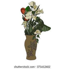 Hand drawn flowers on the white background. Vector illustration.