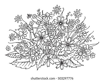 Hand drawn flowers on white background, vector illustration