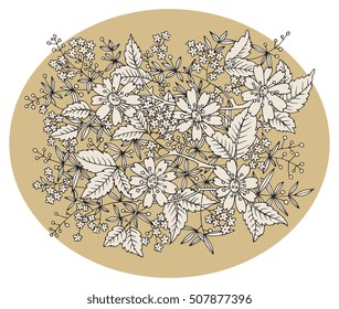 Hand drawn flowers on white background, vector illustration