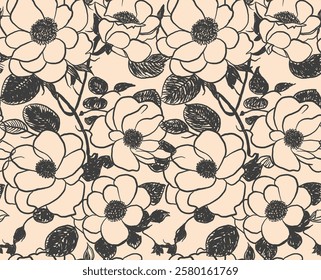 hand Drawn Flowers Pattern Design. seamless floral pattern. dress glowers pattern background. fashion background. summer t shirt design. line drowning flowers graphics. girls vector graphics