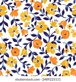 Hand drawn flowers pattern. Seamless floral pattern.  Design for fabric, textiles, clothing, wrapping paper, cover, banner, interior decor, abstract backgrounds.