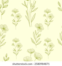 Hand drawn flowers pattern. Vector floral seamless pattern. For wallpaper, botany pattern, packaging design 