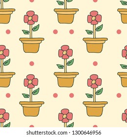 hand drawn flowers in pots seamless pattern illustration vector