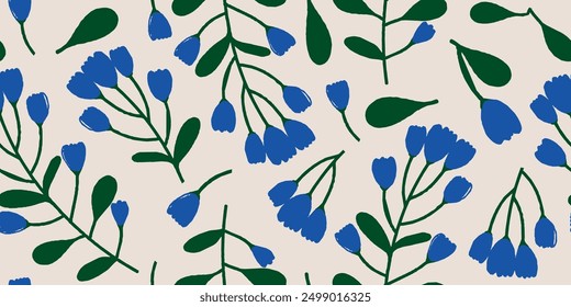 Hand drawn flowers print. Trendy collage pattern. Fashionable template for design.
