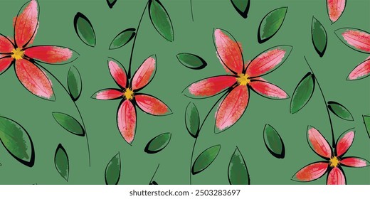 Hand drawn flowers print. Trendy collage pattern. Fashionable template for design.
