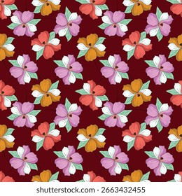 Handgezeichnete Blumen. Nahtloser Hintergrund mit abstrakten niedlichen Blumen. Vektordesign-Ornament für Papier; Abdeckung; Gewebe; Inneneinrichtung; Textilien; Gewebe; Hintergrundbilder; Oberflächengestaltung; Bezeichnung; Verpackung