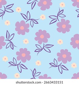 Flores dibujadas a mano. Fondo sin fisuras con flores lindas abstractas. Adorno de diseño de Vector para papel; cubierta; tela; decoración interior; textil; tela; Fondo de pantalla; diseño de la superficie; etiqueta; embalaje