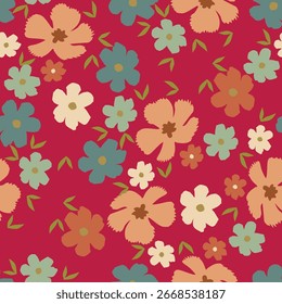 Flores dibujadas a mano. Fondo sin fisuras con flores lindas abstractas. Adorno de diseño de Vector para papel; cubierta; tela; decoración interior; textil; tela; Fondo de pantalla; diseño de la superficie; etiqueta; embalaje
