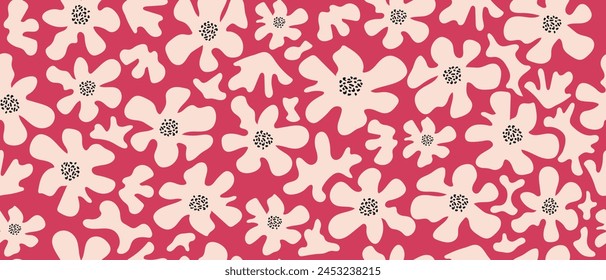 Hand drawn flowers, seamless floral pattern for fabric, textile, wrapping paper, cover, banner. Vector.