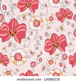 Hand drawn flowers . Seamless pattern.