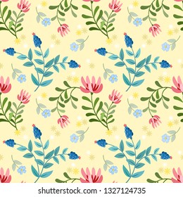  Hand drawn flowers seamless pattern.