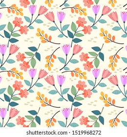Hand drawn flowers. seamless pattern for fabric textile wallpaper.