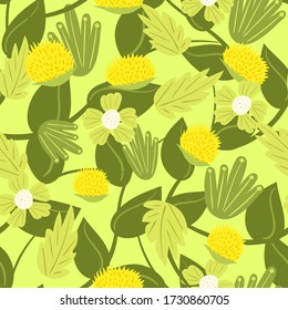 Hand drawn flowers. Seamless pattern with flowers. Creative summer flower texture. Print for printing on fabric, textile and paper. Isolated sectoral illustration.