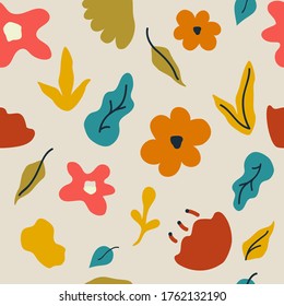Hand drawn flowers seamless pattern. Contemporary style art. Trendy textile print. 