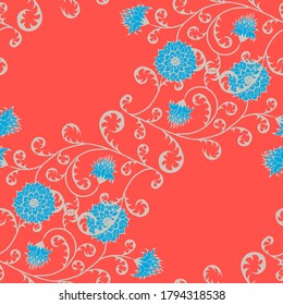 Hand Drawn Flowers. Seamless Pattern. Retro