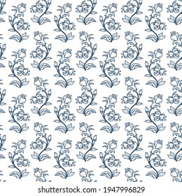 Hand drawn flowers seamless pattern. Floral endless texture. Abstract drawing flowers background. Part of set.
