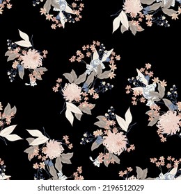 hand drawn flowers seamless pattern vector design.