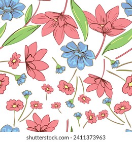 Hand Drawn Flowers seamless pattern trend print for textile spring summer Vector illustration