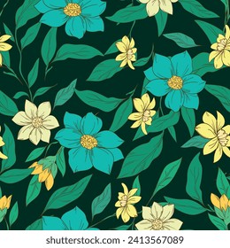Hand Drawn Flowers seamless pattern trend print for textile spring summer Vector illustration