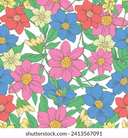 Hand Drawn Flowers seamless pattern trend print for textile spring summer Vector illustration