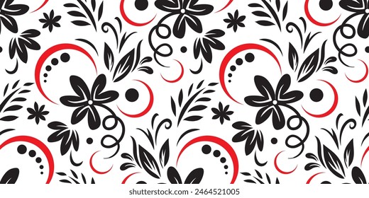 hand drawn flowers seamless pattern. red round variation. fabric design.