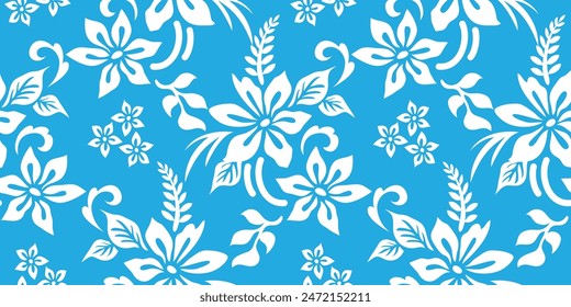 Hand drawn flowers seamless pattern. With a blue background. Summer fabric design