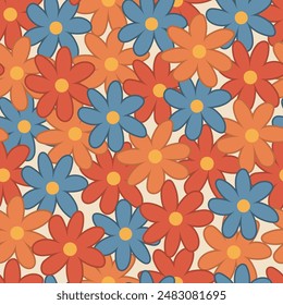 Hand gezeichnete Blumen nahtlose Muster. Floraler Retro-Hintergrund.
