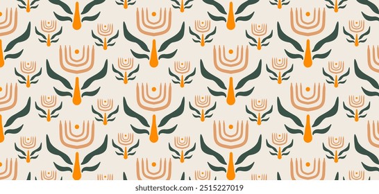 Hand drawn flowers seamless pattern. Pastel background in minimalist for backgrounds, wallpapers, textile, and fashion.