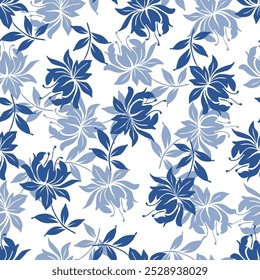 Hand drawn Flowers seamless pattern with brush style texture on white background. floral pattern. flower pattern. brush pattern.