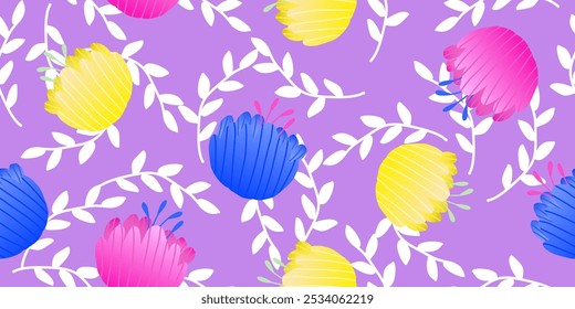  flores desenhadas à mão padrão sem costura. Resumo floral. Modelo para design, têxtil, moda, design de superfície, tecido, decoração interior, papel de parede