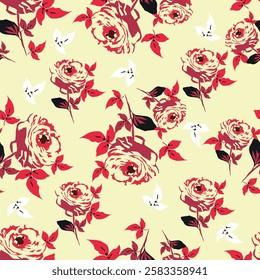 Hand drawn flowers seamless pattern