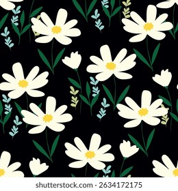 Hand drawn flowers seamless pattern