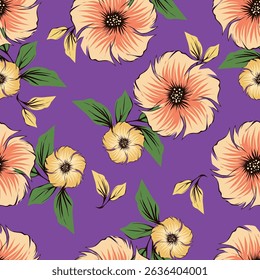 Hand drawn flowers seamless pattern