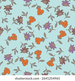 Hand drawn flowers seamless pattern