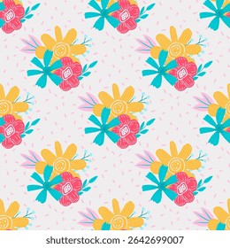Hand drawn flowers, seamless pattern with floral for fabric, textiles, clothing, wrapping paper, cover, banner, home decor, abstract background