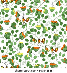 hand drawn flowers seamless pattern. Vector
