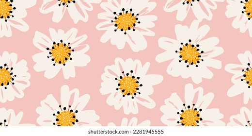 Flores dibujadas a mano, estampados sin costura con motivos florales para tela, textiles, ropa, papel de envoltura, cubierta, banner, decoración interior, fondo abstracto.