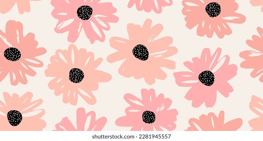 Hand drawn flowers, seamless patterns with floral for fabric, textiles, clothing, wrapping paper, cover, banner, interior decor, abstract backgrounds.