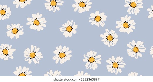 Hand drawn flowers, seamless patterns with floral for fabric, textiles, clothing, wrapping paper, cover, banner, interior decor, abstract backgrounds.
