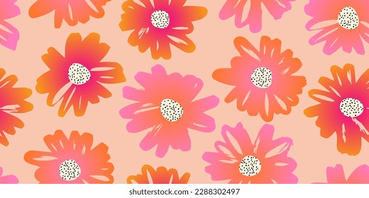 Hand drawn flowers, seamless patterns with floral for fabric, textiles, clothing, wrapping paper, cover, banner, interior decor, abstract backgrounds.