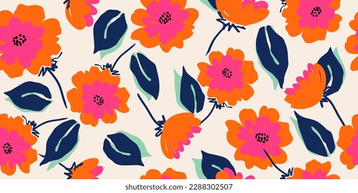 Hand drawn flowers, seamless patterns with floral for fabric, textiles, clothing, wrapping paper, cover, banner, interior decor, abstract backgrounds.