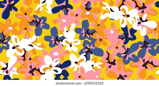 Hand drawn flowers, seamless patterns with floral for fabric, textiles, clothing, wrapping paper, cover, banner, interior decor, abstract backgrounds.