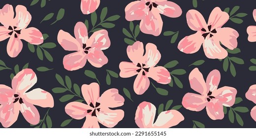 Hand drawn flowers, seamless patterns with floral for fabric, textiles, clothing, wrapping paper, cover, banner, interior decor, abstract backgrounds.