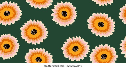 Hand drawn flowers, seamless patterns with floral for fabric, textiles, clothing, wrapping paper, cover, banner, interior decor, abstract backgrounds.